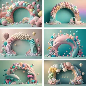 Делфините 3D Декор Фонове За Момичета Cake Smash Фотография Фотографски Детски Фонове Candy The Sea За фото студио