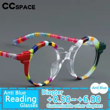 B57279 Анти-Синя Светлина Дебели Ацетатные очила за четене женски Кръгли Оптични пресбиопические очила с диоптрией +100 +125 +150 +350