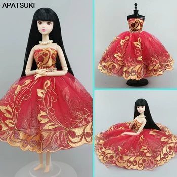 Висококачествено червено балетное рокля за кукли Барби, аксесоари за кукли 1/6, дрехи с пайети, 3-слойная пола, бална рокля за парти, играчка