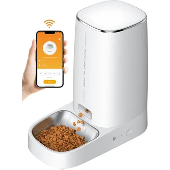 Подвижна кабина за почистване опаковка храна за кучета, 4-литров опаковка храна за котки с управление чрез приложение, Автоматични хранилки за котки, Wi-Fi за кучета