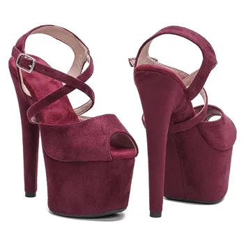 064 Нови цветни сандали на висок ток, 17 см / 7 инча, пикантни модела обувки за показване и обувки за танци на един стълб