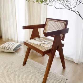 Скандинавски оплетка от ратан, стол за почивка, с гръб от масивно дърво Changdigar минималистичен балкон на луксозен хотел, оплетка от ратан съвременно стол di