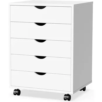 OLIXIS, 5 чекмеджета, дървена метален шкаф шкаф за офис, преносимо мобилно съхранение, бял, съхранение, Шкаф за съхранение на голям капацитет