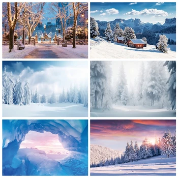 На фона на Зимната Сцена за Снимки Гора, Заснежени Дърво, Снежинка, Страната на Чудесата, Коледни Детски Душ, Парти по случай рождения Ден, на Фонова Картина