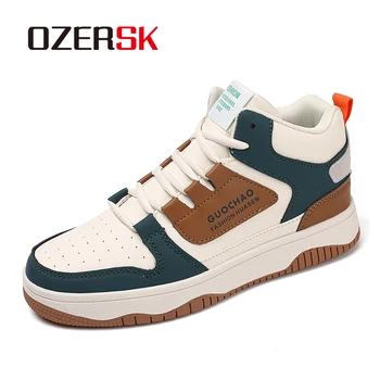 OZERSK/ Пролетно мъжки модни и ежедневни удобни обувки дантела, висококачествени мъжки дишащи обувки от изкуствена кожа, размер 39-47