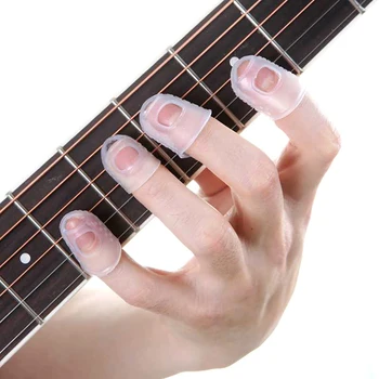 Нови 4 бр./компл. Wjite Силиконови облицовки за пръстите на китара, защитни върховете на пръстите си за китара ukulele, размери S, M, L, Медиатори прозрачен цвят
