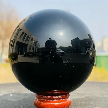4 см-20 см + поставка Обхват от естествен черен обсидиан, Голяма кристална топка, лечебен камък + поставка