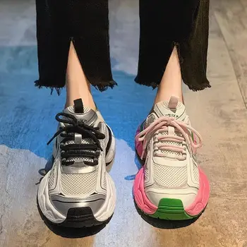 Спортни обувки, Дамски 2024, Нова Окото Дишащи обувки за баща на дебела подметка, Дамски ежедневни обувки за бягане, Вулканизированная обувки на равна платформа