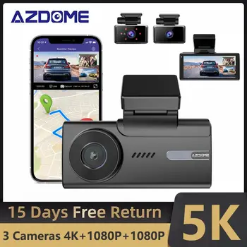 Автомобилен Видеорекордер AZDOME M580 5K Dash Cam 4K + 1080P + 1080P 3 Камери Отпред/На Салона/Отзад С GPS WIFI Нощно Виждане 24-Часов Паркинг Монитор