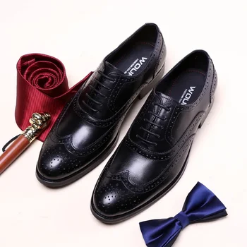 Луксозна италианска мъжки официалната обувки от естествена кожа, ръчна изработка, качествени, модерни дизайнерски броги, сватбена светският обувки за мъже, Размер 44