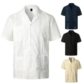 Стилни летни блузи, бързо съхнещи однобортные мъжки блузи с много джобове, износоустойчиви монтиране на мъжки ризи, мъжки дрехи