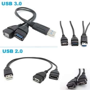 Сплитер USB2.0 от мъжки към 2-та USB конектора Двоен Разклонител USB 2.0 3.0 A-Male От мъжки към 2-mu A-Female женски Y-Кабел Преобразувател на Храна