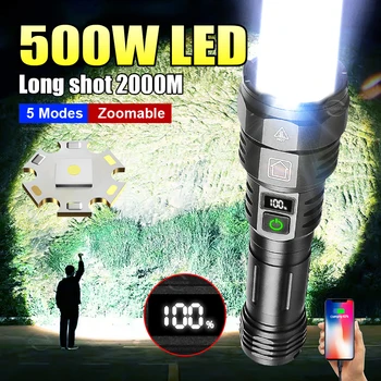 Прожектор 2000 м Led фенерче с мощност 500 W бял лазерен фенер с висока мощност с подзарядкой чрез USB Мощен тактически фенер Ръчен фенер