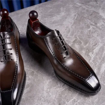Нов бизнес рокля, мъжки обувки от естествена кожа в британския ретро стил, ежедневни мъжки кожени обувки дантела