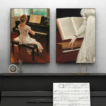 Музикант, пиано, в класната стая, платно, живопис, маслени бои в скандинавски стил, печат върху платно, плакат, Монтиране на изкуството за домашен интериор
