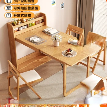 Ултратънък буфетный шкафче на стената на малък апартамент, Тясна маса с разтегателен с дървена прическа, маса за хранене