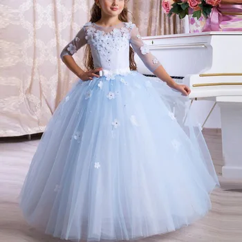 Бебешка рокля с цветя модел За Момичета, Рокля Ръчна изработка за Момичета за рожден Ден, Прогулочное шоу, Дълга Рокля на Принцеса Пенгпенг