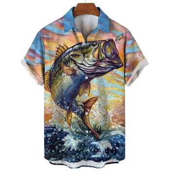 2024 Хавайска риза С 3D Принтом Животни И Риби, Мъжка риза С Къс Ръкав, Ежедневни Лятна риза, Мъжки Модни Дрехи за Мъже