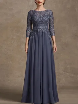 Просто модно рокля трапецовидна форма с кружевными апликации за майката на булката, официално парти, сватба, лято 2023 г.
