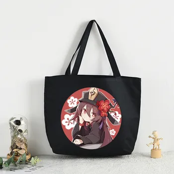 Чанта-тоут Genshin Impact HuTao с шарките на Kawai от картун унисекс, холщовые чанти, чанти за пазаруване, ежедневна чанта на рамото с принтом, сгъваема
