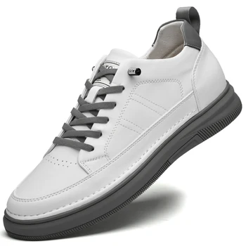мъжки ежедневни обувки от естествена кожа, с асансьор, обувки на равна подметка, които растежа, черно-бели маратонки, градинска обувки, мъжки
