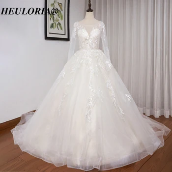 Сватбена рокля на принцеса HEULORIA с дантелен аппликацией и дълъг ръкав, рокля на булката голям размер, струята robe de mariee court