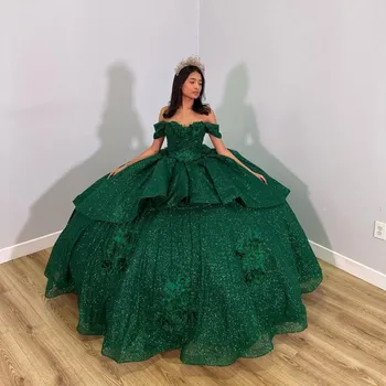 Lorencia Green Princess Quinceanera До 2023 Бална Рокля На Бретелях С Открити рамене, расшитое мъниста, 15-та Вечерна Рокля С Апликации vestidos YQD8
