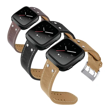 LAOKE НОВА гривна от естествена кожа Спортен каишка за часовник Гривна за смарт часа Fitbit Versa Каишки за ръчни часовници и Аксесоари