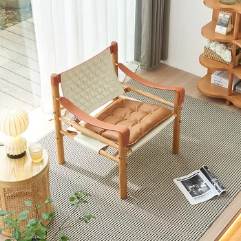 Минималистичен кожен диван-седло домашен офис с луксозно кресло за почивка на семейството от масивно дърво