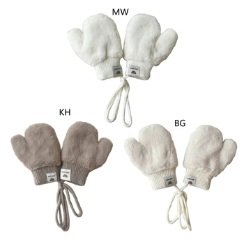 Стилни Висящи Ръкавици от Кожа Заек Топлина и устойчивост на Комбинирани Ръкавици за дете