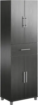 Шкаф за съхранение на Evolution Camberly с 4 врати и 1 чекмедже от черен дъб /графитово-сив / дъб цвят слонова кост
