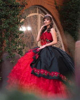 Мексиканското Бална рокля във формата На Сърце, Буйни Рокля С Флорални Апликации, Милото 16 Рокля С Рюшами, Vestido De 15 Anos, Сватбени Рокли