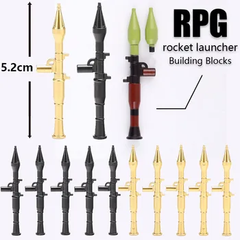 MOC Военно Дело Златно Оръжие RPG Rocket Lancer Строителни Блокове Комплект Солдатские Фигурки Аксесоари Тухли Играчки Съвместими Подарък За Момчета