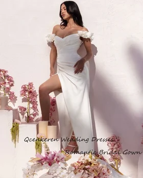 Qcenkeren Vestido de новия Сватбена рокля Елегантна Сватбена рокля на Русалка с Дължина до пода с 3D Цветя, Секси Женски Сватбени рокли 2024