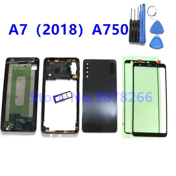 За SAMSUNG Galaxy A7 2018 A750 A750F A750F/DS Пълно Покриване на Задната част на Корпуса със Стъклен Капак на Вратата на LCD панела Средната Рамка на Отделението за Батерията