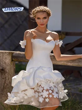 Плажна рокля сватба с 3D цветя и отворени рамене, класически апликации, сватбена рокля с деколте във формата на сърце, Романтична Vestidos De Новия