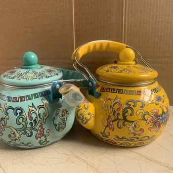 Емайл кана за варене на вода, оцветени в емайлиран чайник с цедка за чай, първокласни супени комплекти за манекени в етнически стил