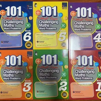 6 Книги / Набор от SAP 101 Сложни Математически Словесни задачи Сингапур Основно училище 1-6 класове Урок по Практика на Преподаване на математика