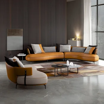 Комплект мека мебел за дневна, Скандинавски стол с възможност за сгъване на облегалката, Модулни дивани за всекидневна, модерна извити мебели за дома