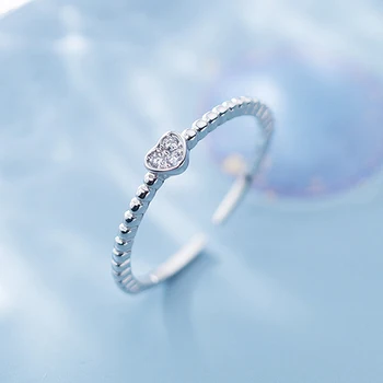 Просто пръстен във формата на сърце с цирконием, женски пръстен с регулируем отвор, автентични бижута за партита от сребро