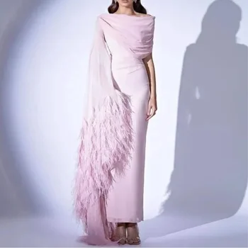 Дамско елегантно и красиво луксозно рокля за абитуриентски бал с кръгло деколте Muloong дължина до пода