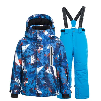 Зимен ски костюми за момчетата, водоустойчив ветрозащитная детска утепленная ски яке и сноубордические панталони, комплект за детска снежна якета