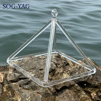 SOG-YAG 8-Инчов Прозрачен Кристал Пеене Пирамидална Музикален Инструмент за Аудио Изцеление Yoga Releax с Безплатен Чук