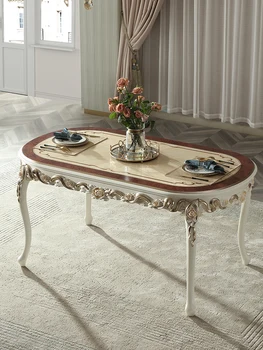 Френски маса за хранене и стол с дължина от 1,6 м от комбинация от перлено-бял бук, европейски дом маса по поръчка