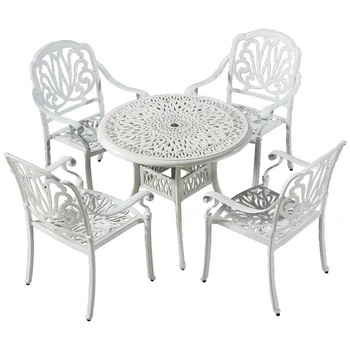 Маса и стол за почивка на терасата на вила в европейски стил, Бял Обикновен уличен маса, Алуминиеви мебели, Градински желязната маса, водоустойчив