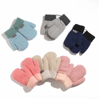 2023 Solid Color Children ' s Gloves Knitted Winter Mittens For Kids Outdoor Full Finger Keep Warm Gloves ръкавици детски зимни