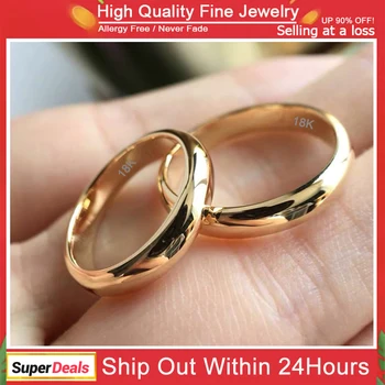 Не выцветающее тънка 4 мм, с кръгло Златен пръстен от 18-Каратово злато, дамско мъжко просто годежен пръстен, подарък от такива двойка, бижута