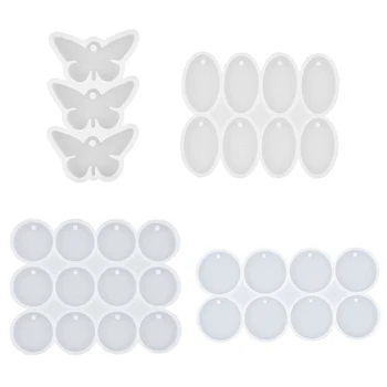 Гъвкава силиконова форма на Ръчно изработени Пеперуда/Кръгла/Овални Обеци, Висулки Форми H9ED