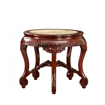 Малка кръгла масичка от розово дърво, кръгла маса от сандалово дърво, Антични мебели от епохата на Мин и Цин, Китайски маса за хранене