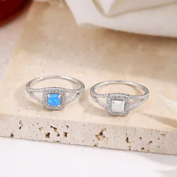 Женски пръстен Karachis French s925 от сребро, нишевый светъл луксозен квадрат, Опал, елегантен темперамент, циркон